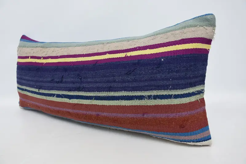 Accent Throw Pillow Cover, Kilim Pillow, Ethnical Kilim Rug Pillow, Vintage Pillow, Pillow Case, 16x36 Blue Pillow Cover, Neutral Throw Cushion Case - 4