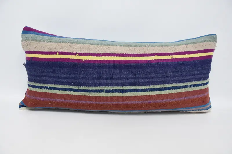 Accent Throw Pillow Cover, Kilim Pillow, Ethnical Kilim Rug Pillow, Vintage Pillow, Pillow Case, 16x36 Blue Pillow Cover, Neutral Throw Cushion Case - 1