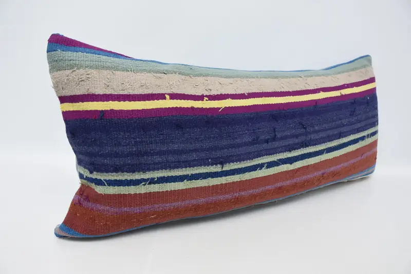 Accent Throw Pillow Cover, Kilim Pillow, Ethnical Kilim Rug Pillow, Vintage Pillow, Pillow Case, 16x36 Blue Pillow Cover, Neutral Throw Cushion Case - 3