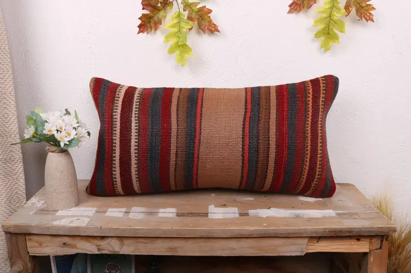 Nautical Throw Pillow Case, Gift Pillow, Handmade Rug Seat Pillow, Handmade Kilim Cushion, 12x24 Purple Pillow Cover, Boho Pillow, Pillow Case - 1
