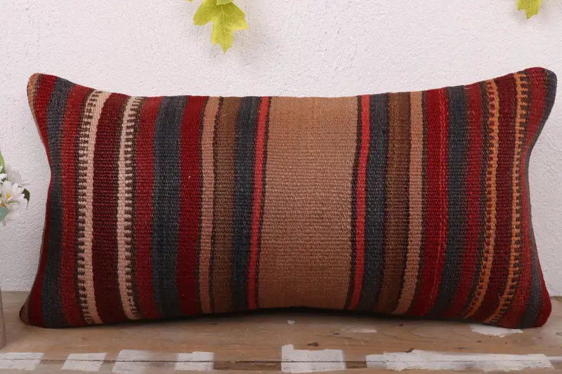Nautical Throw Pillow Case, Gift Pillow, Handmade Rug Seat Pillow, Handmade Kilim Cushion, 12x24 Purple Pillow Cover, Boho Pillow, Pillow Case - 2