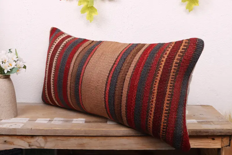 Nautical Throw Pillow Case, Gift Pillow, Handmade Rug Seat Pillow, Handmade Kilim Cushion, 12x24 Purple Pillow Cover, Boho Pillow, Pillow Case - 4