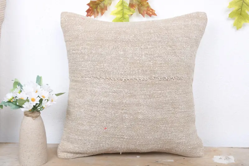16x16 Beige Pillow Cover, Interior Designer Pillow, Pillow, Boho Pillow, Bolster Cushion Cover, Custom Pillow Cover, Throw Kilim Pillow - 2