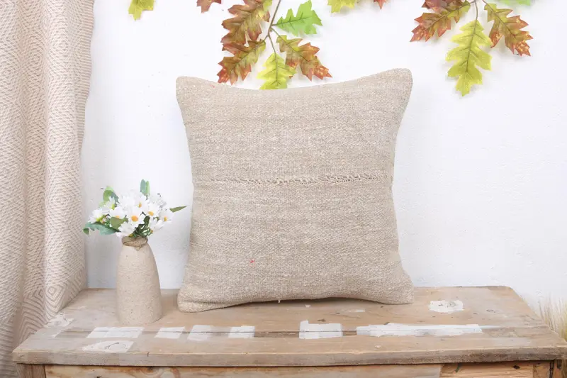 16x16 Beige Pillow Cover, Interior Designer Pillow, Pillow, Boho Pillow, Bolster Cushion Cover, Custom Pillow Cover, Throw Kilim Pillow - 1