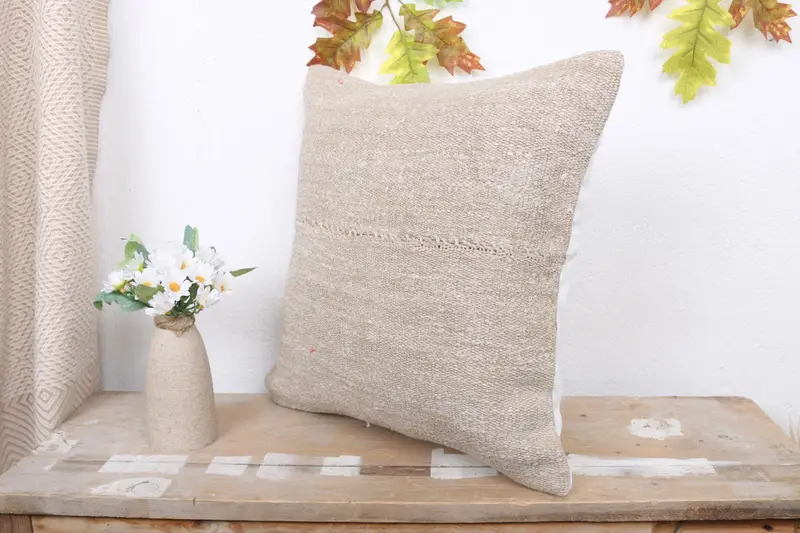 16x16 Beige Pillow Cover, Interior Designer Pillow, Pillow, Boho Pillow, Bolster Cushion Cover, Custom Pillow Cover, Throw Kilim Pillow - 4