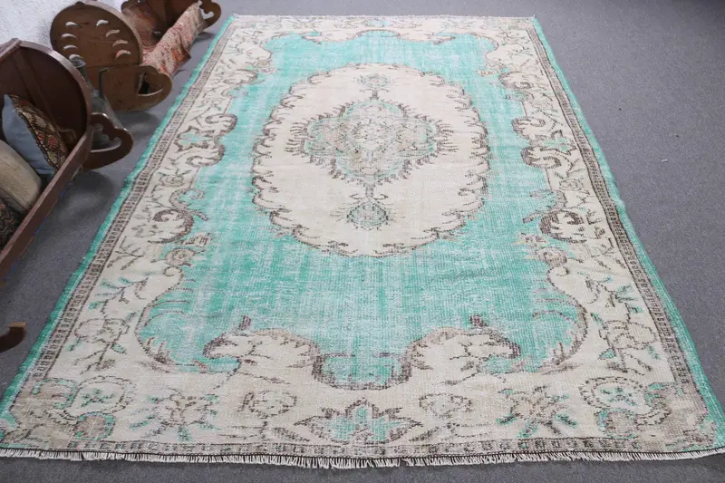 6.1x9.2 ft Halı, Büyük Türk Halısı, Mavi Oushak Oryantal Halı - 1