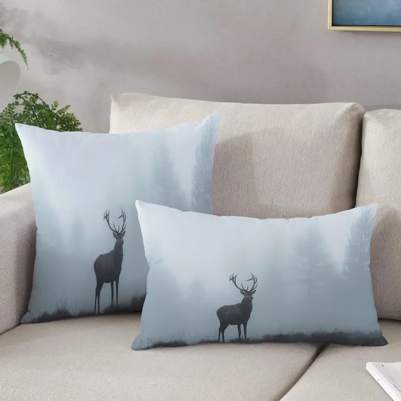 Geyik Manzarası Baskılı Yastık: Ev Dekorasyonu için Rahat Vurgu