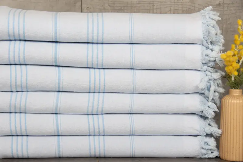 Personalized Turkish Cotton Towel Blue Stripes, 36x67 Inches