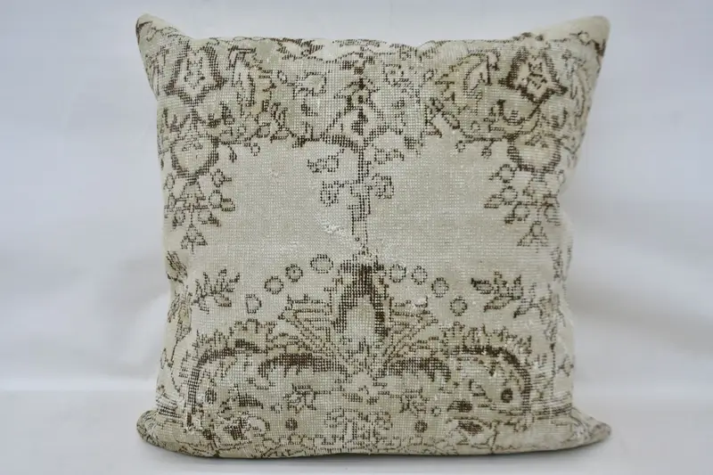 Bed Pillow Cover, Home Decor Pillow, Gift Pillow, Turkish Kilim Pillow, Pillow Case, Sustainable Pillow Case, 32x32 Beige Pillow Sham - 1
