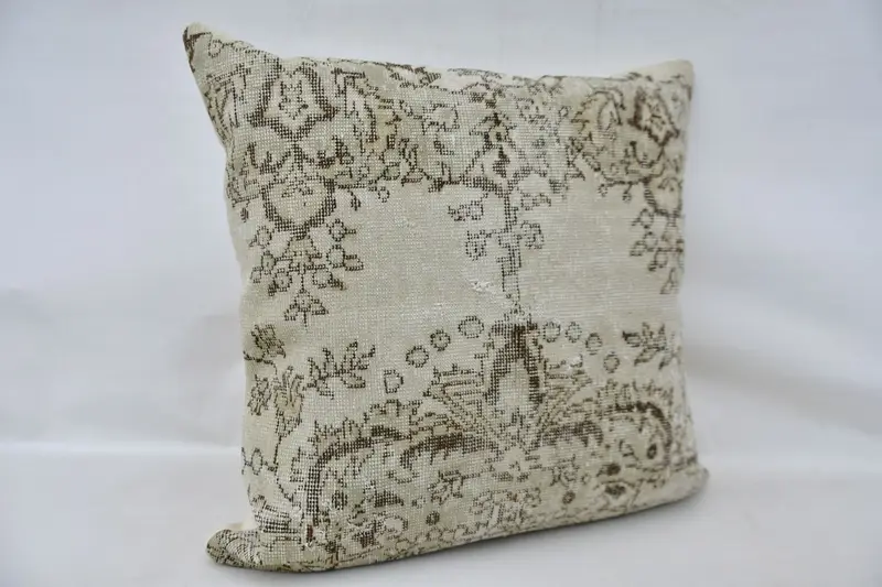 Bed Pillow Cover, Home Decor Pillow, Gift Pillow, Turkish Kilim Pillow, Pillow Case, Sustainable Pillow Case, 32x32 Beige Pillow Sham - 3