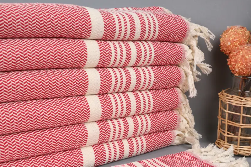 Turkish Tea Towel Cotton Red Striped 18x40 Inches, Organic Cotton