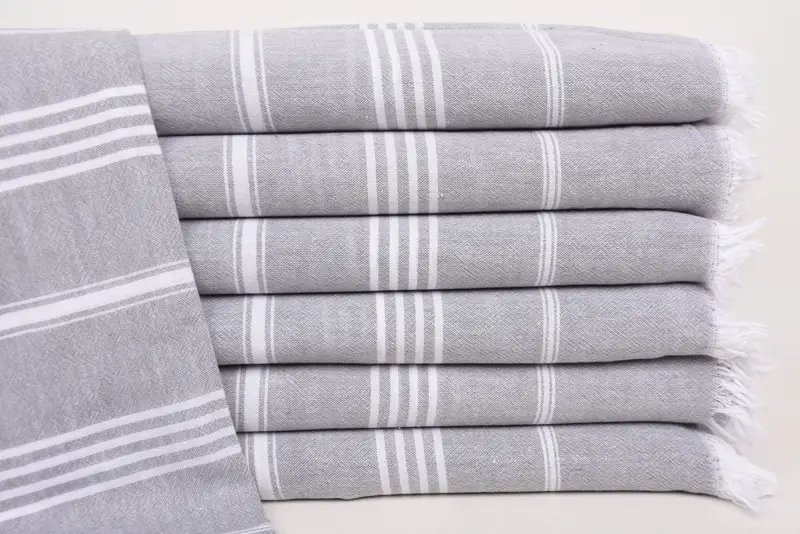 Monogrammed Beach Towel Gray Striped Organic Cotton, 67x36 Inches