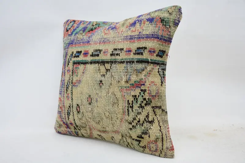 Antique Pillows, Pillow for Sofa, 18x18 Beige Cushion Cover, Oriental Pillow Sham, Pillow, Kilim Cushion Sham, Outdoor Bolster Cushion Cover - 3