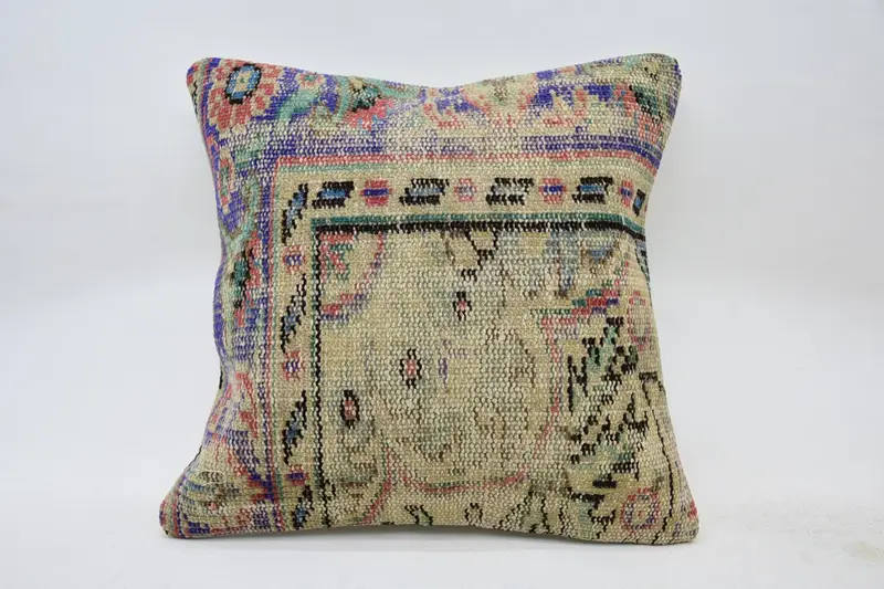 Antique Pillows, Pillow for Sofa, 18x18 Beige Cushion Cover, Oriental Pillow Sham, Pillow, Kilim Cushion Sham, Outdoor Bolster Cushion Cover - 1