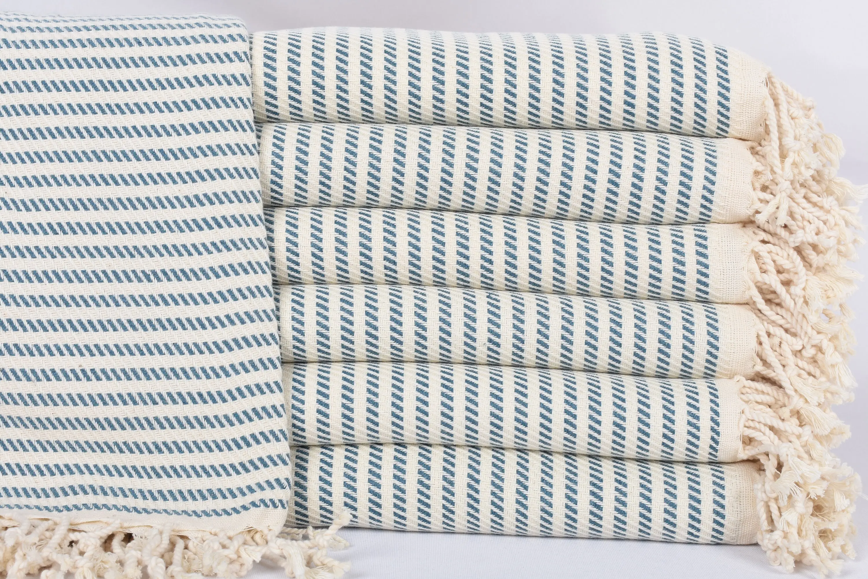 Petrol Blue Polka Dot Turkish Beach Towel, Organic Cotton, 70x40 Inches - 1