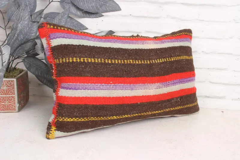 12x20 Brown Pillow Cover, Nomadic Pillow Cover, Pillow Case, Boho Pillow Sham Cover, Boho Pillow, Handmade Kilim Cushion - 3