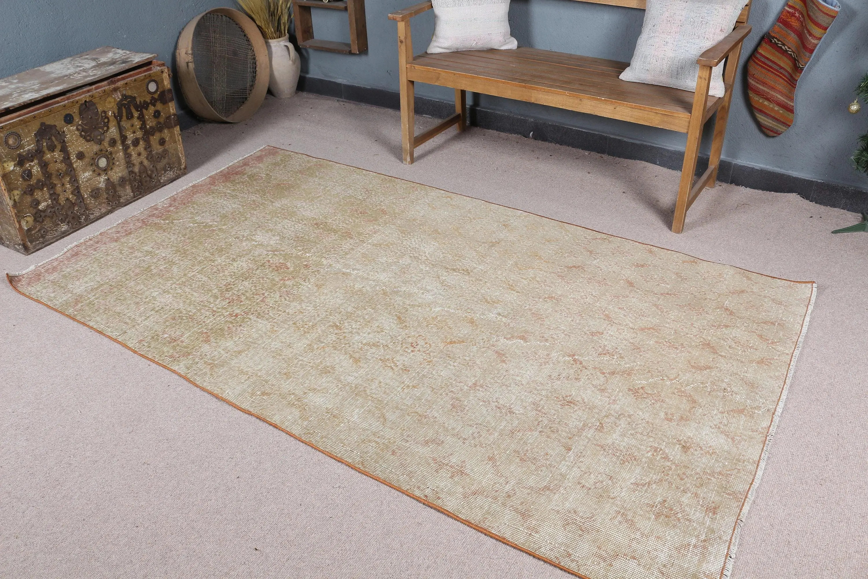 4.5x7.9 ft Vintage Rug, Rug, Brown Polka dot Rug Wool - 1