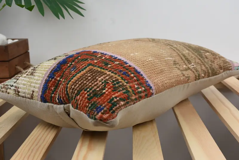 Turkish Pillow, Outdoor Bolster Cushion Case, Neutral Pillow Sham, Antique Pillows, 12x20 Brown Cushion, Pillow Case, Kilim Pillow, Ikat Pillow - 4