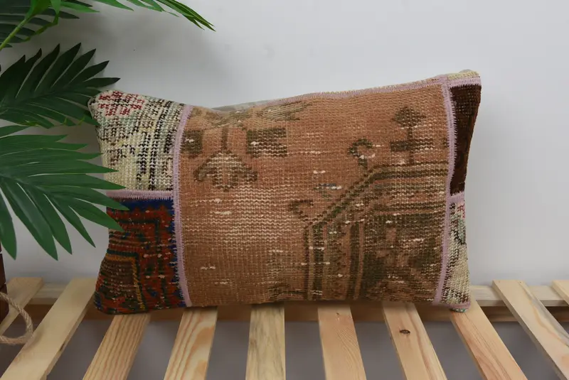 Turkish Pillow, Outdoor Bolster Cushion Case, Neutral Pillow Sham, Antique Pillows, 12x20 Brown Cushion, Pillow Case, Kilim Pillow, Ikat Pillow - 1