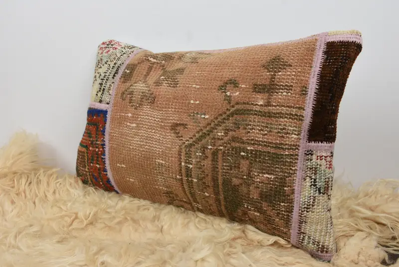 Turkish Pillow, Outdoor Bolster Cushion Case, Neutral Pillow Sham, Antique Pillows, 12x20 Brown Cushion, Pillow Case, Kilim Pillow, Ikat Pillow - 7
