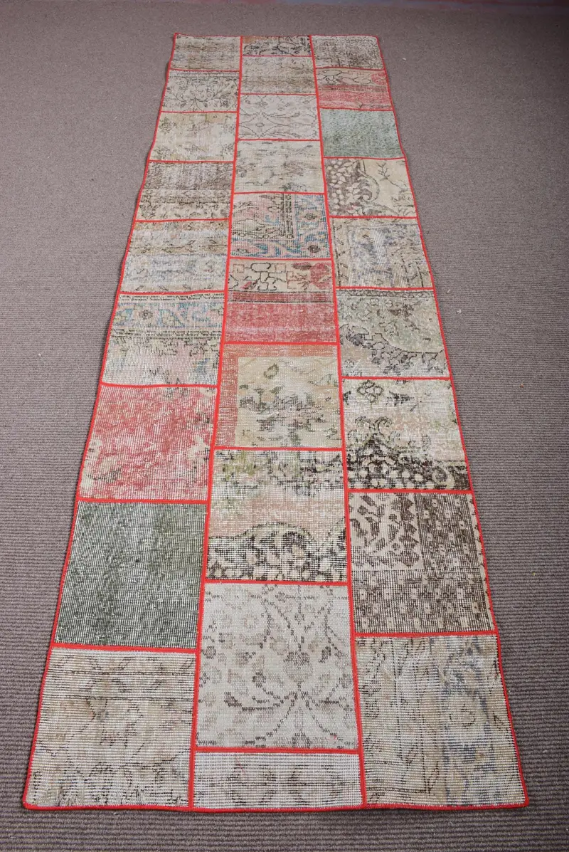 Yeşil & Kırmızı Çizgili Halı, 3x9,9 ft Benzersiz Tasarım