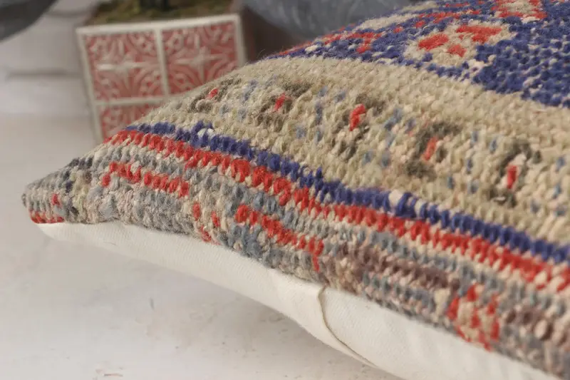 Pillow, Bolster Pillow Case, 14x14 Blue Pillow Cover, Throw Kilim Pillow, Crochet Pattern Pillow, Handmade Kilim Cushion, Boho Pillow - 7