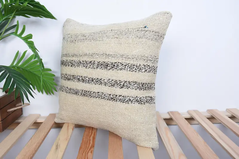 Home Decor Pillow, Cushion Cover, Interior Designer Pillow, 18x18 Beige Pillow, Ikat Pillow Case, Office Chair Pillow, Turkish Kilim Pillow - 5