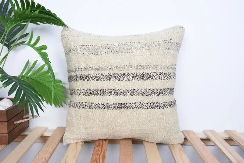 Home Decor Pillow, Cushion Cover, Interior Designer Pillow, 18x18 Beige Pillow, Ikat Pillow Case, Office Chair Pillow, Turkish Kilim Pillow - 1