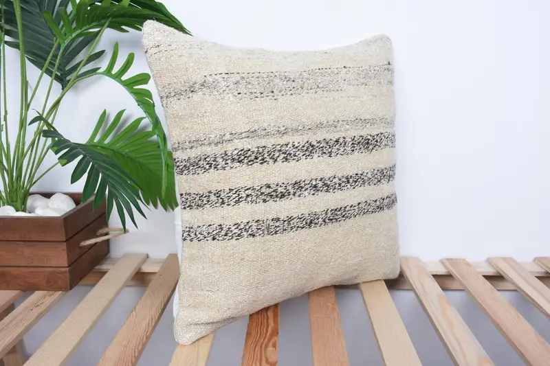 Home Decor Pillow, Cushion Cover, Interior Designer Pillow, 18x18 Beige Pillow, Ikat Pillow Case, Office Chair Pillow, Turkish Kilim Pillow - 4