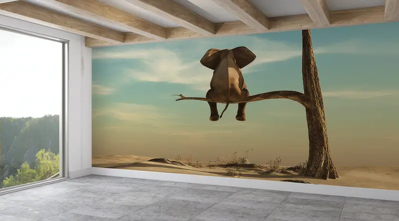 モダンなシュールな象の木の壁紙 - プリントされた抽象アート