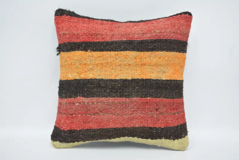Red & Yellow Embroidered Pillow, 12x12 Inches Decorative Pillow - 1