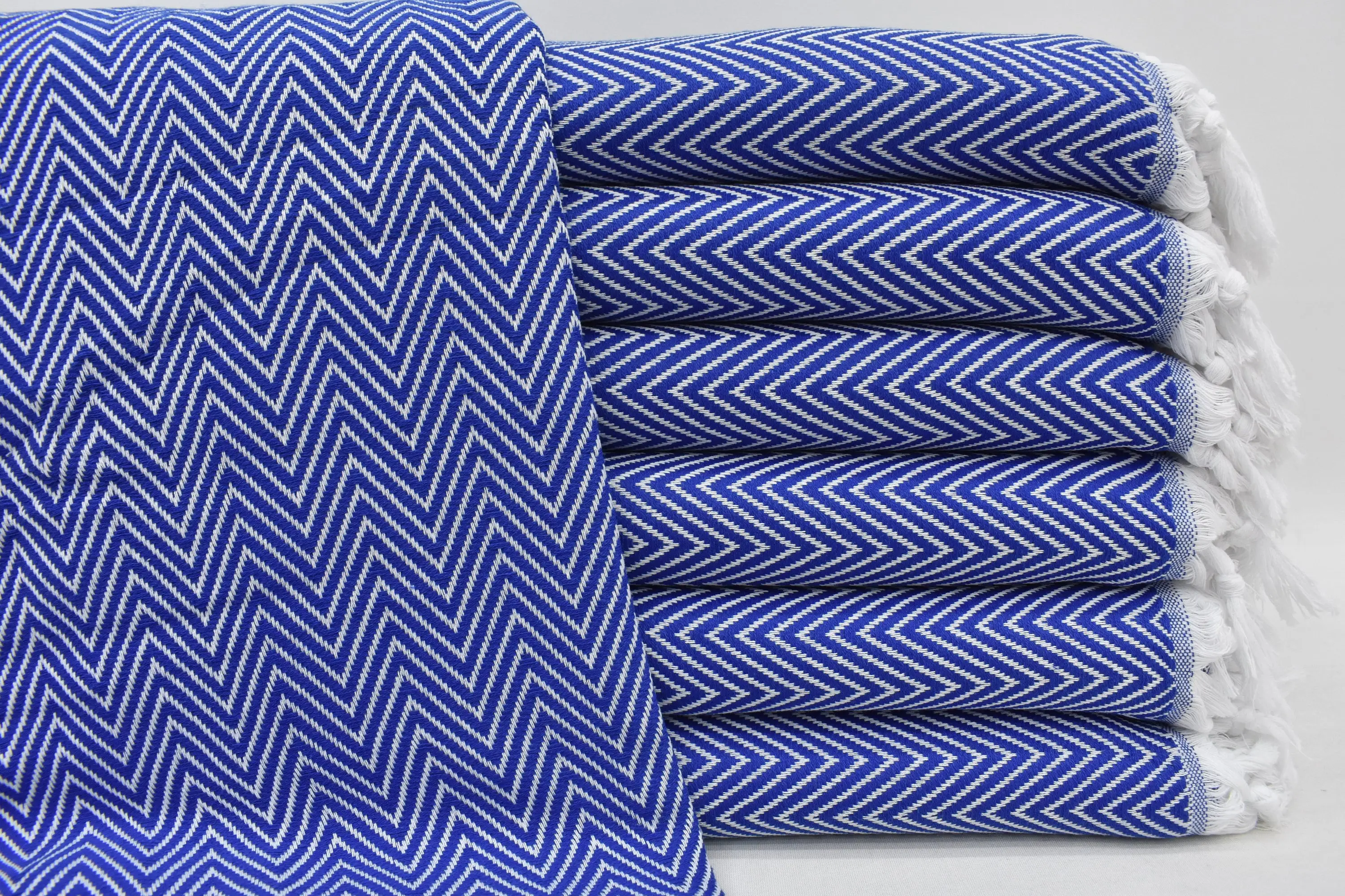 Bachelorette Party Personalized Sax Blue Chevron Organic Beach Blanket, 95x79 Inches - 1