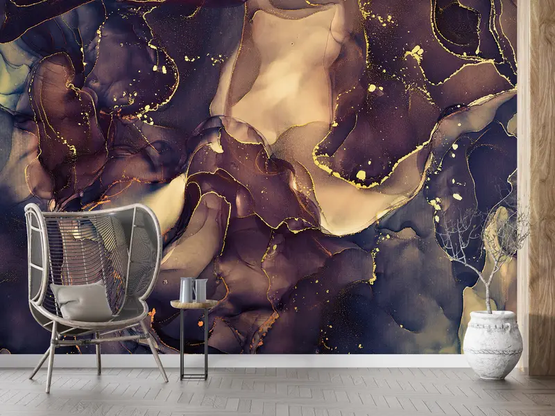 Paper Wall Art, Bright Wall Paper, Brown Marble Wall Paper, Modern Wall Paper, Brown And Gold Marble, Shimmery Wall Decor, - 2