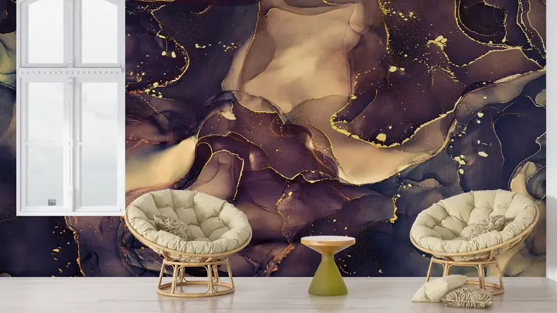Paper Wall Art, Bright Wall Paper, Brown Marble Wall Paper, Modern Wall Paper, Brown And Gold Marble, Shimmery Wall Decor, - 1