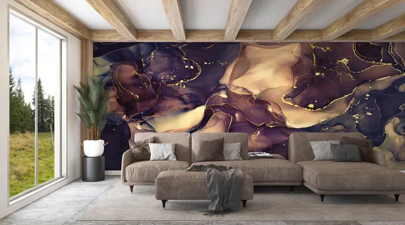 Paper Wall Art, Bright Wall Paper, Brown Marble Wall Paper, Modern Wall Paper, Brown And Gold Marble, Shimmery Wall Decor, - 7