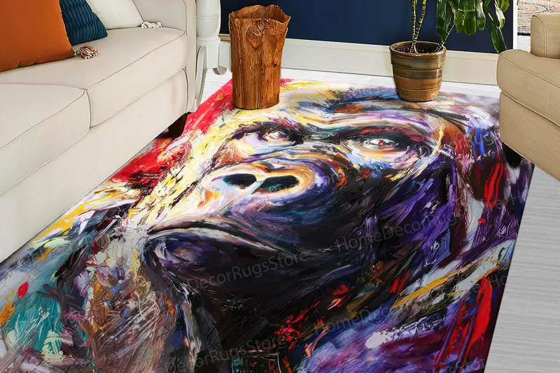 鮮やかなプリントラグ: 抽象的なゴリラ、カラフルなオイルデザイン