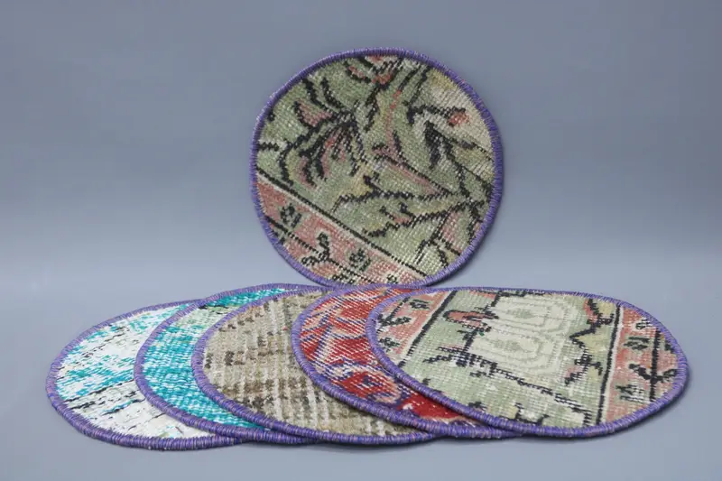 Blaues und braunes rustikales Tischset, 10x10" authentischer türkischer Wolluntersetzer