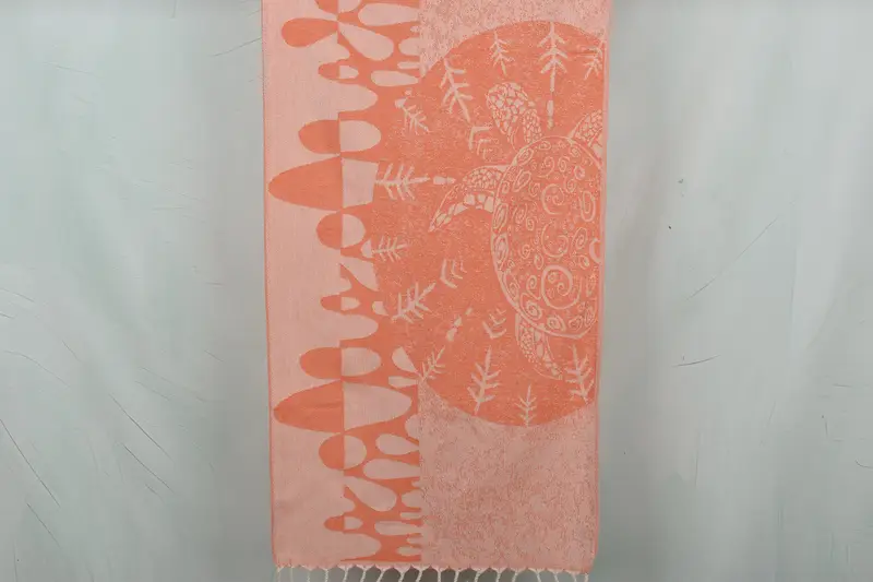 Dish Towel Orange Turtle Design Cotton Linen, Personalized Hand Towel, 36x18 Inches