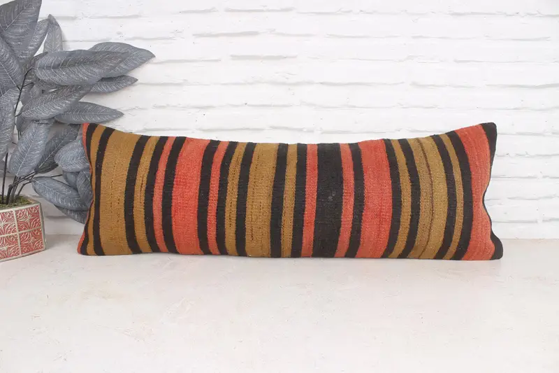 Pillow, Shabby Chic Pillow, Bed Pillow, Indoor Cushion, Vintage Pillow, 12x36 Brown Pillow, Vintage Kilim Pillow, Gift Pillow - 1