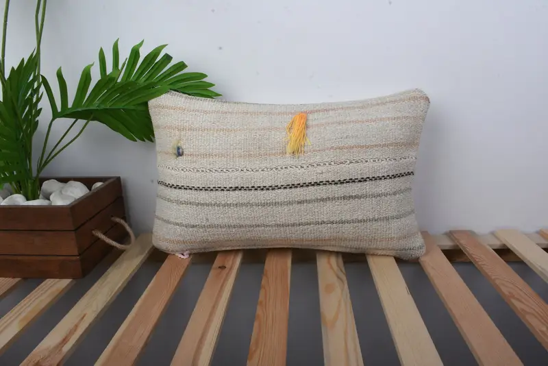 12x20 Beige Cushion Case, Pillow, Muted Pillow, Bright Pillow Sham, Kilim Pillow, Bolster Throw Pillow Cover, Antique Pillows, Boho Pillow - 1