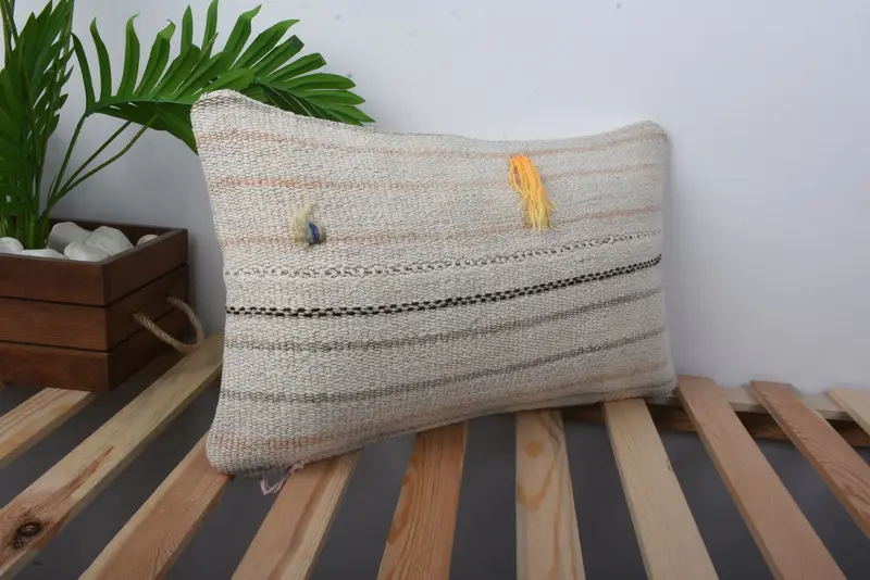 12x20 Beige Cushion Case, Pillow, Muted Pillow, Bright Pillow Sham, Kilim Pillow, Bolster Throw Pillow Cover, Antique Pillows, Boho Pillow - 4
