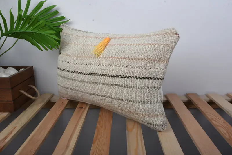 12x20 Beige Cushion Case, Pillow, Muted Pillow, Bright Pillow Sham, Kilim Pillow, Bolster Throw Pillow Cover, Antique Pillows, Boho Pillow - 5