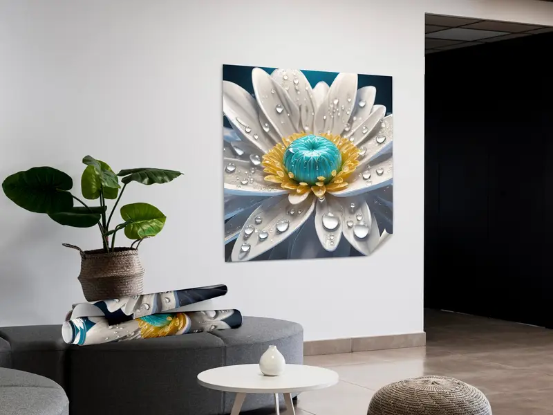 Modern Papatya Kanvas: Beyaz Çiçek Zarafetiyle Baskı Sanatı