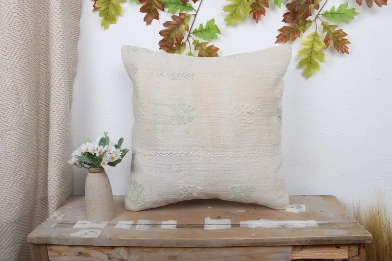 Home Decor Pillow, Yoga Pillow Case, 18x18 Beige Pillow Sham, Accent Throw Pillow Cover, Vintage Pillow, Interior Designer Pillow, Pillow - 1