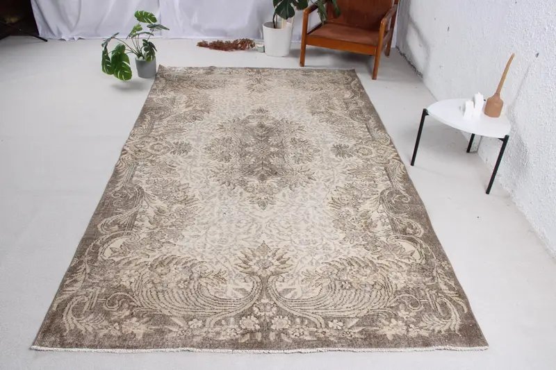 Türk Vintage Büyük Halı 5.3x9.2 ft (161x280 cm), Kahverengi Güneybatı Oushak Halı - 1