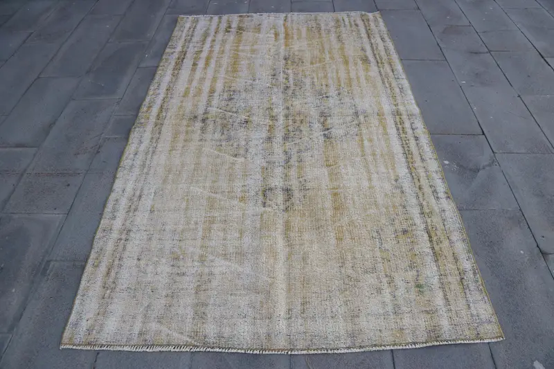 Turkish 4.6x7.5 ft Rug, Area Vintage Rug, Yellow Gray Oriental Wool Rug - 1
