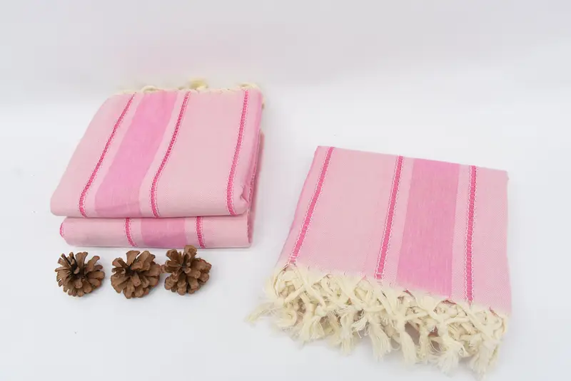Valentines Gift Pink Striped Turkish Bath Towel Set, 67x40 Inches