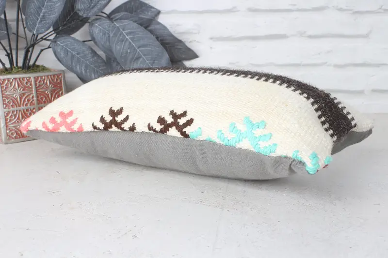 8x16 Beige Pillow Sham, Designer Throw Cushion, Boho Pillow Sham Cover, Custom Cushion, Ethnical Kilim Rug Pillow, Cushion, Turkish Pillow - 6