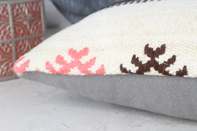 8x16 Beige Pillow Sham, Designer Throw Cushion, Boho Pillow Sham Cover, Custom Cushion, Ethnical Kilim Rug Pillow, Cushion, Turkish Pillow - 7