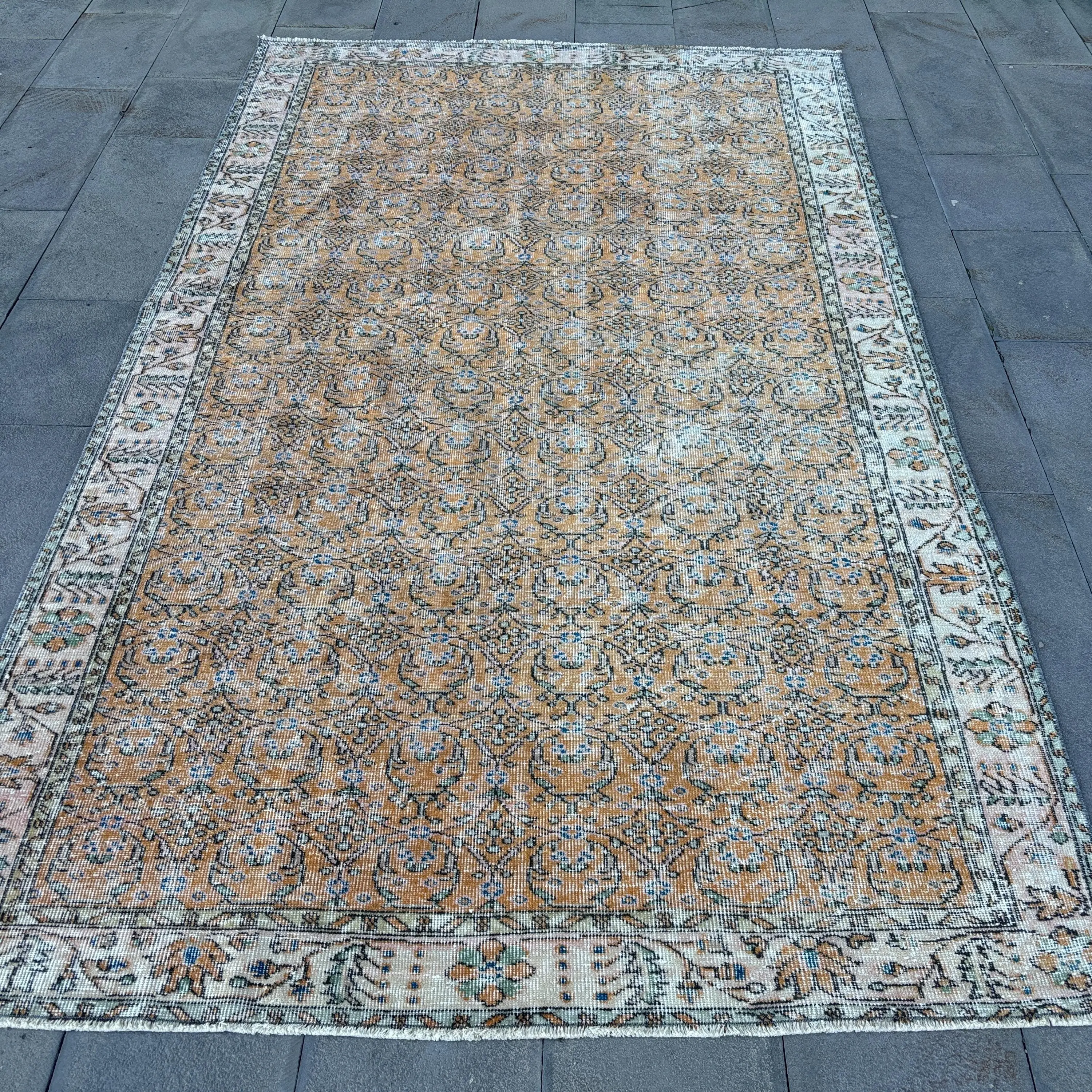 ヴィンテージ トルコ ラグ 169x281cm ブラウン ストライプ ウール ラグ - 1